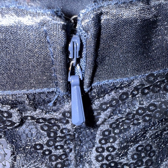 Tadashi Shoji Sequin Navy Blue Sequin Mesh Evening Gown Maxi Dress Size 2 - Picture 10 of 16